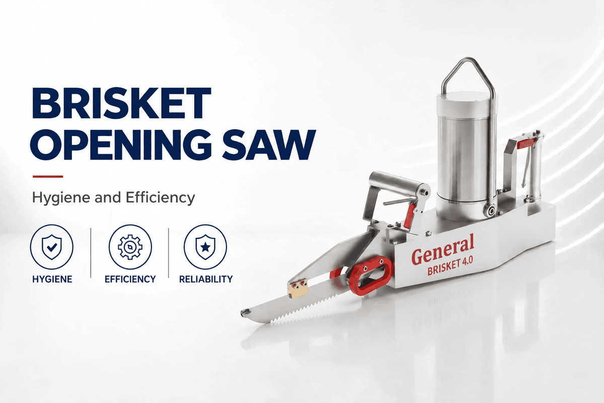 Brisket opening saw with a cylindrical balancer housing, two handles and a toothed blade
